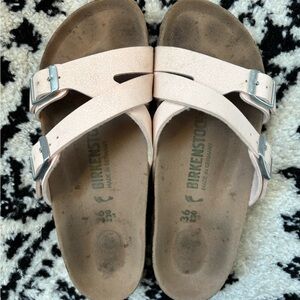 Birkenstock Light Pink Crisscross Buckle Sandals